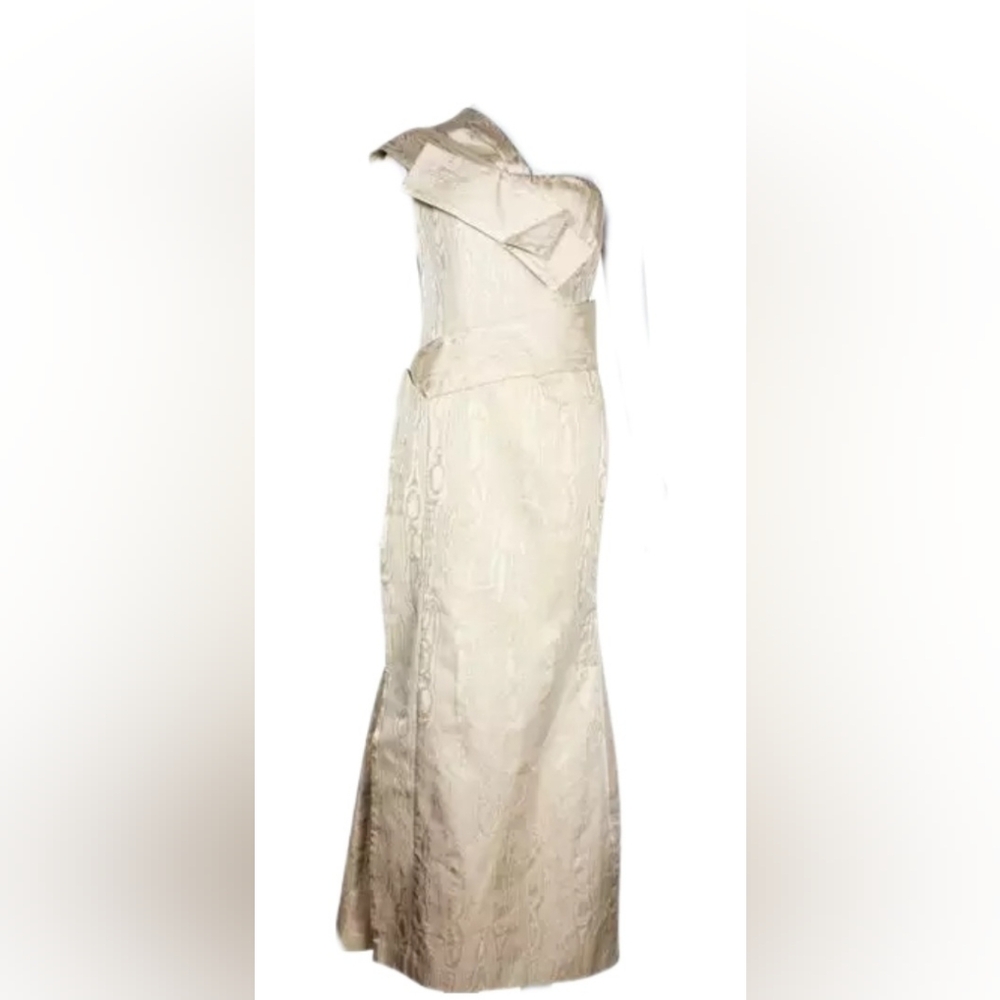 $3,490 CAROLINA HERRERA GOLD JAQUARD SILK LINED RUNWAY GOWN US 6 - Picture 4 of 5